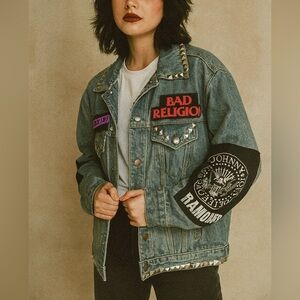 Vintage Punk Rock Studded Denim Jacket Sex Pistols Ramones Bad Religion Unisex